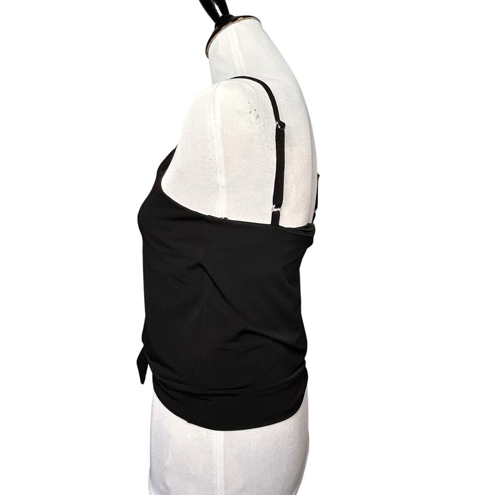 Viereck Women XS Top Black Asymmetric Tie Front Camisole Y2K Strappy Layering - Picture 3 of 7